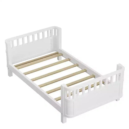 Lit plateforme en bois JVNOXK pour enfants, lit simple bas en bois avec barrières pour filles et garçons, blanc