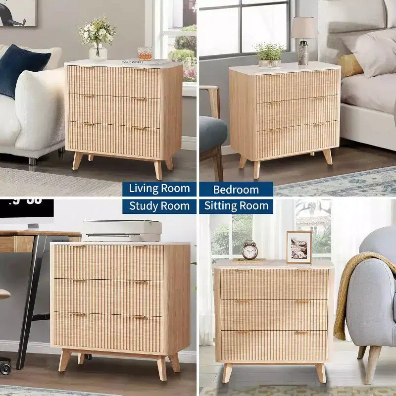 COZONY Tables de chevet modernes (lot de 2), tables d'appoint cannelées avec plateau en faux marbre et 3 tiroirs pour chambre et salon