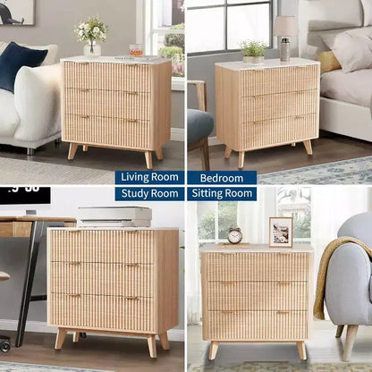 COZONY Tables de chevet modernes (lot de 2), tables d'appoint cannelées avec plateau en faux marbre et 3 tiroirs pour chambre et salon