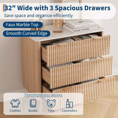 COZONY Tables de chevet modernes (lot de 2), tables d'appoint cannelées avec plateau en faux marbre et 3 tiroirs pour chambre et salon