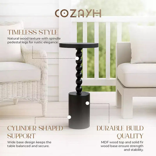 COZAYH Table d'appoint sur pied de ferme pour salon et chambres, noir, lot de 2