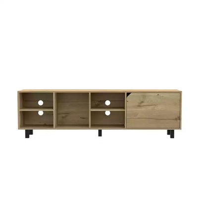 HomeRoots 71 Natural Wood Enclosed and Open Storage TV Stand