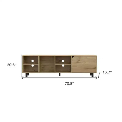 Meuble TV HomeRoots 71 en bois naturel avec rangement fermé et ouvert