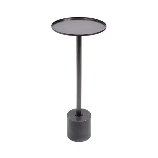 Kate and Laurel Vanora Metal and Marble Drink Table, 10x10x24, Pewter and Black