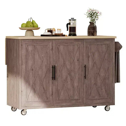 Îlot de cuisine Okak avec motif texturé à rayures sergées géométriques, chariot de cuisine avec abattant et étagère de rangement interne pour cuisine, salle à manger
