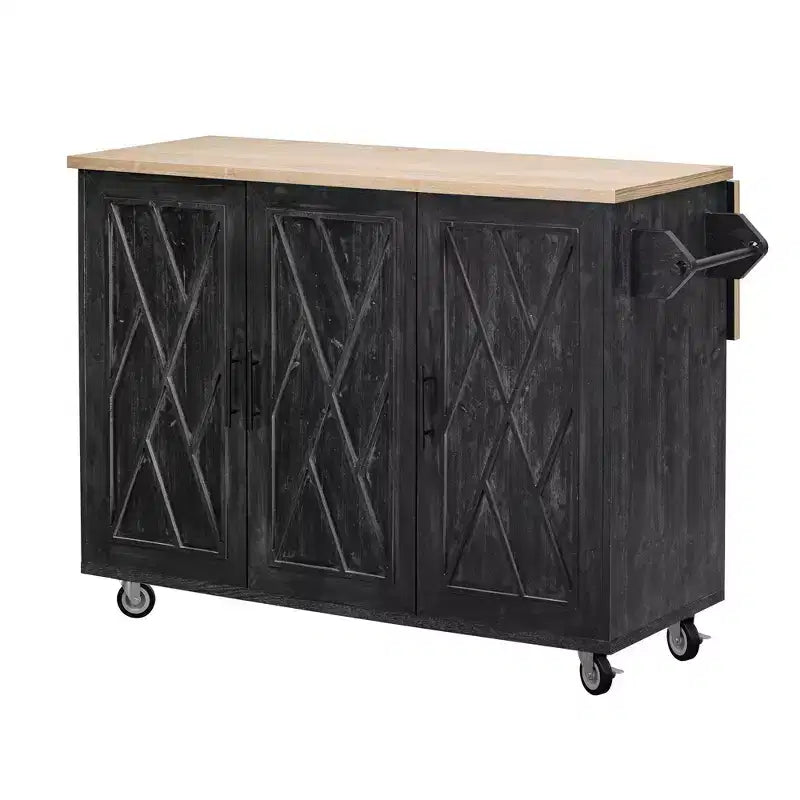 Îlot de cuisine Okak avec motif texturé à rayures sergées géométriques, chariot de cuisine avec abattant et étagère de rangement interne pour cuisine, salle à manger