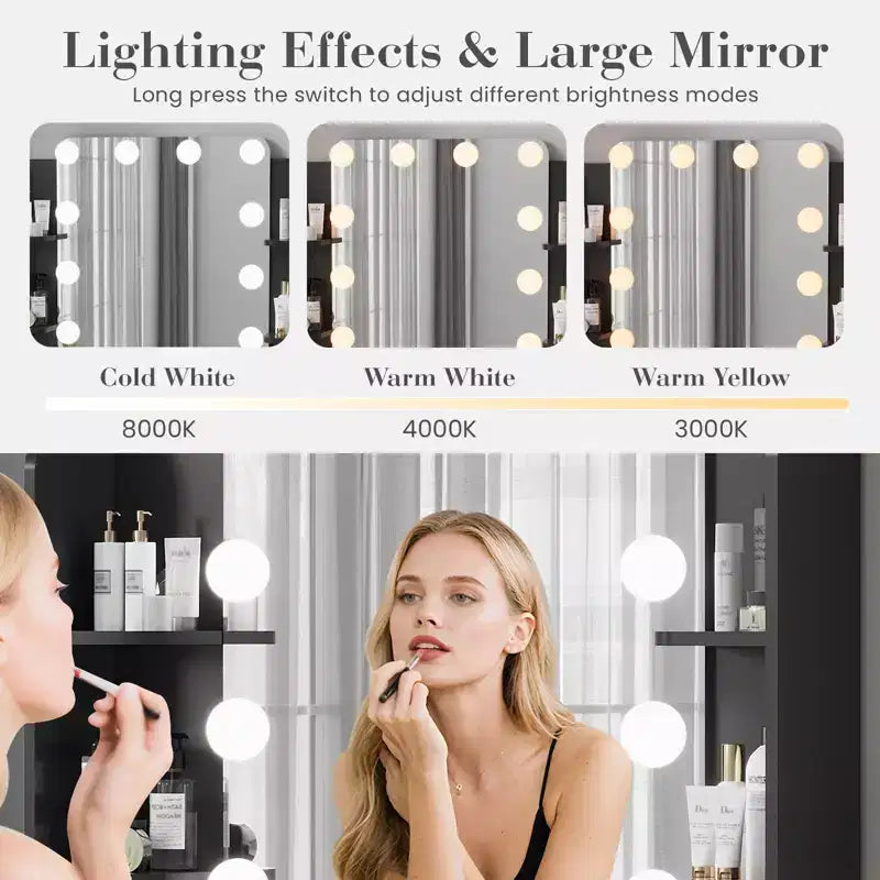 Coiffeuse avec miroir, petite coiffeuse de maquillage avec tiroirs de rangement et tabouret, coiffeuse avec porte-sèche-cheveux pour chambre de femmes et de filles