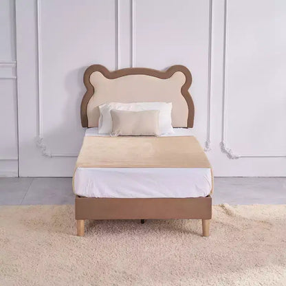 Cadre de lit pour enfant VECELO taille double marron, cadre de lit plateforme rembourré en bois en forme d'ours avec tête de lit réglable, pas besoin de sommier.