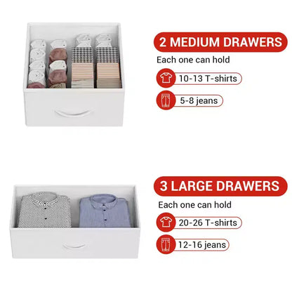 Commode à 5 tiroirs en tissu avec plateau en bois - Organiseur de rangement robuste à cadre métallique pour chambre, couloir, entrée