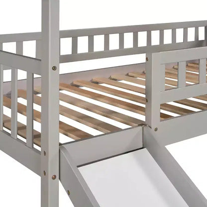 Lit mezzanine enfant Luxystar avec toboggan et tiroirs de rangement, lit double en bois de faible hauteur pour enfants