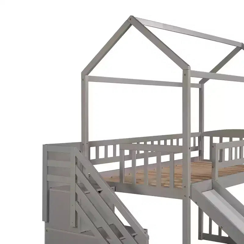 Lit mezzanine enfant Luxystar avec toboggan et tiroirs de rangement, lit double en bois de faible hauteur pour enfants
