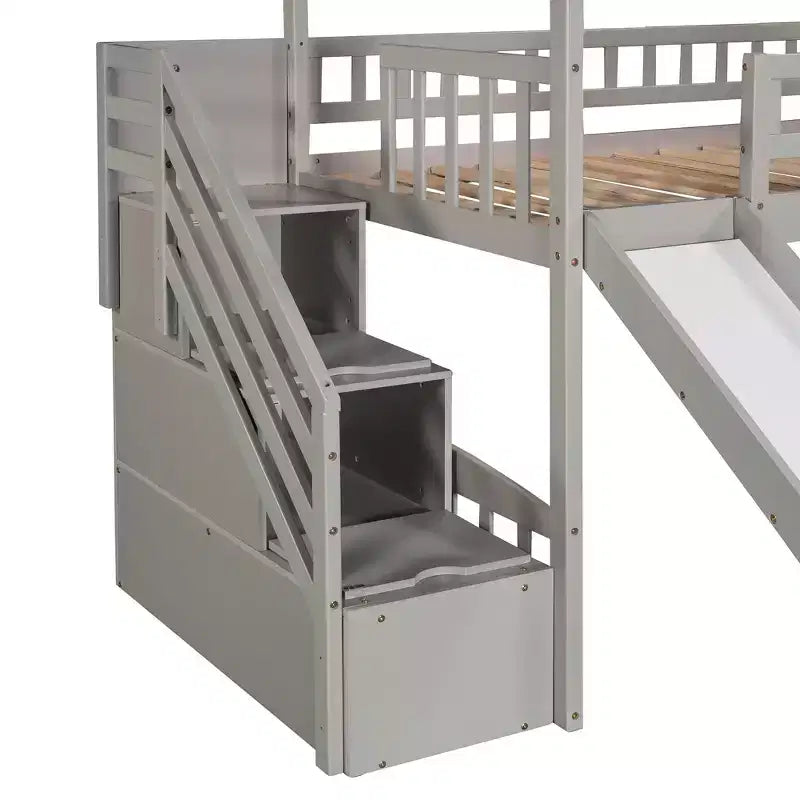 Lit mezzanine enfant Luxystar avec toboggan et tiroirs de rangement, lit double en bois de faible hauteur pour enfants