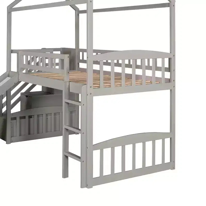 Lit mezzanine enfant Luxystar avec toboggan et tiroirs de rangement, lit double en bois de faible hauteur pour enfants