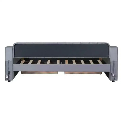 Lit de repos rembourré Luxystar, format jumeau, avec 2 tiroirs de rangement, accoudoirs et ports USB, lit de repos avec dossier capitonné pour le salon