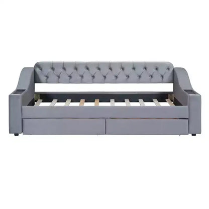 Lit de repos rembourré Luxystar, format jumeau, avec 2 tiroirs de rangement, accoudoirs et ports USB, lit de repos avec dossier capitonné pour le salon