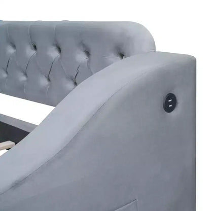Lit de repos rembourré Luxystar, format jumeau, avec 2 tiroirs de rangement, accoudoirs et ports USB, lit de repos avec dossier capitonné pour le salon