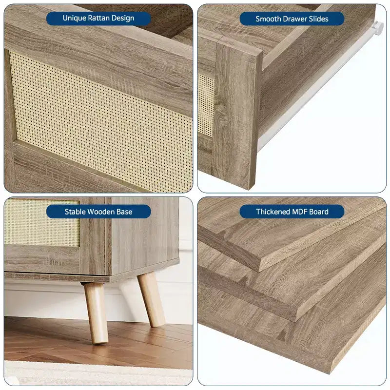 Commode à 6 tiroirs en rotin pour chambre à coucher, commodes et chiffonniers en bois, organisateur de rangement moderne style ferme pour placard, entrée, salon