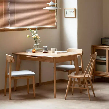 GDFStudio Isla Farmhouse Oak Wood Rectangular Extendable Dining Table with Rounded Corner Tabletop and Metal Slide