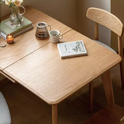 GDFStudio Isla Table à manger rectangulaire extensible en bois de chêne vieilli avec plateau à coins arrondis et glissière en métal