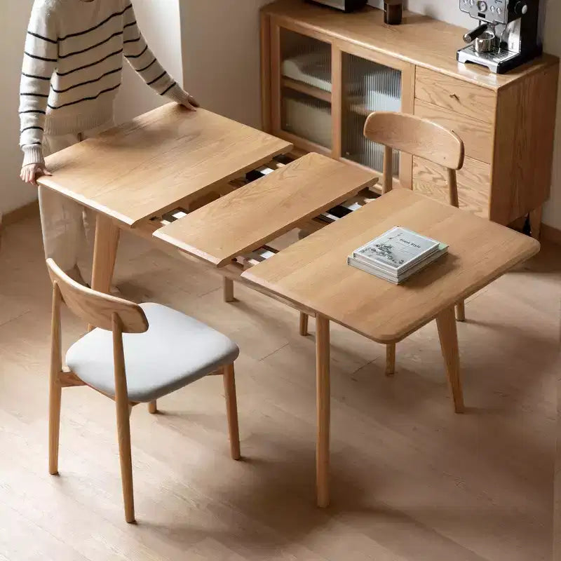 GDFStudio Isla Table à manger rectangulaire extensible en bois de chêne vieilli avec plateau à coins arrondis et glissière en métal