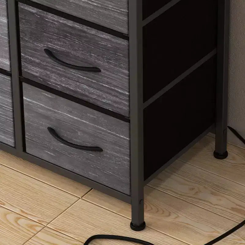 Commode de rangement à 10 tiroirs, meuble TV de 140 cm de large, commode en tissu avec prises de courant, cadre en acier robuste, grand meuble TV pour chambre et salon