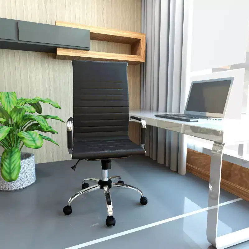 Chaise de bureau de direction HomeStock, hauteur réglable, 86 cm de haut, revêtement en similicuir gris, avec fonction pivotante