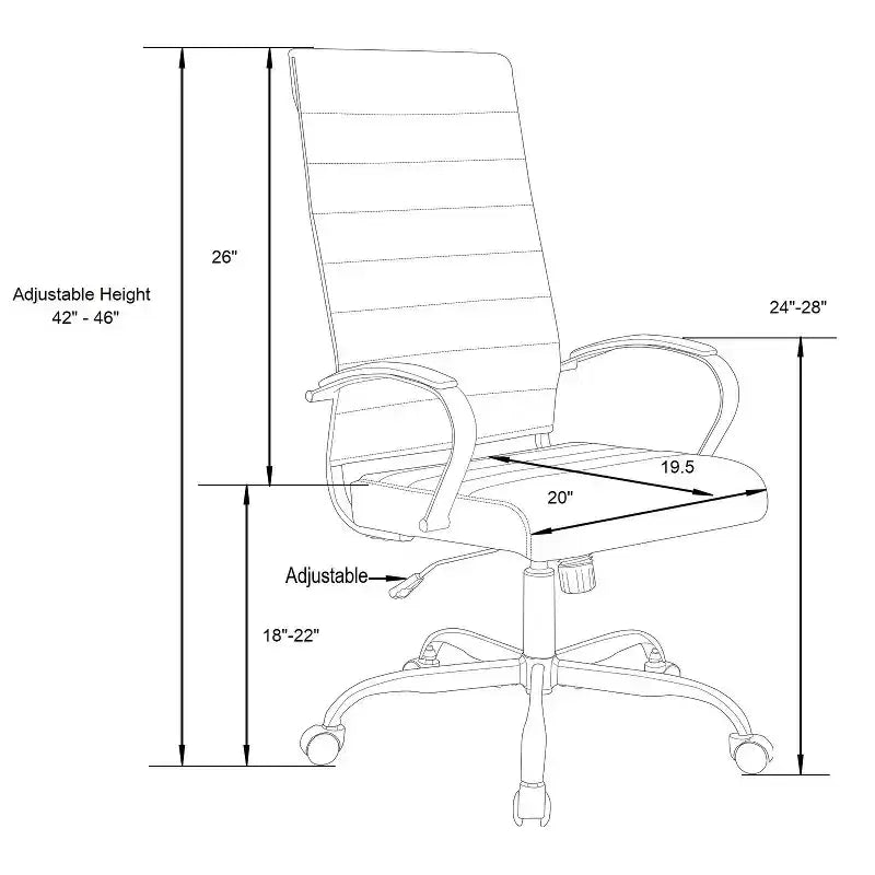 HomeStock Chaise de bureau ergonomique pivotante en similicuir bleu, réglable en hauteur, 96,5 cm de hauteur