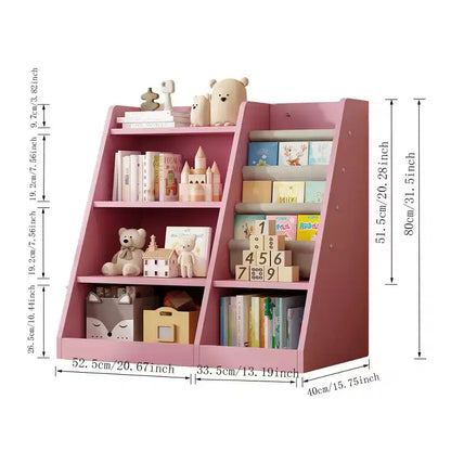 Étagère à livres 4 niveaux Whisen pour enfants, en bois composite robuste, 3 compartiments de rangement profonds en tissu, stimule la lecture et l'organisation