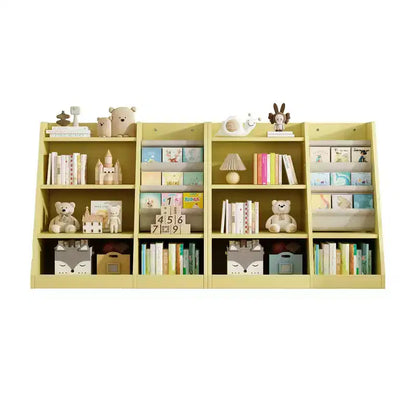 Étagère à livres 4 niveaux Whisen pour enfants, en bois composite robuste, 3 compartiments de rangement profonds en tissu, stimule la lecture et l'organisation