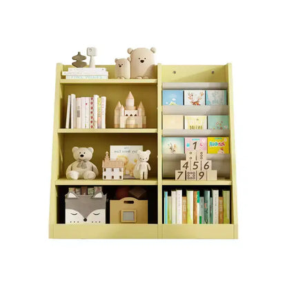 Étagère à livres 4 niveaux Whisen pour enfants, en bois composite robuste, 3 compartiments de rangement profonds en tissu, stimule la lecture et l'organisation