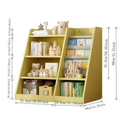 Étagère à livres 4 niveaux Whisen pour enfants, en bois composite robuste, 3 compartiments de rangement profonds en tissu, stimule la lecture et l'organisation