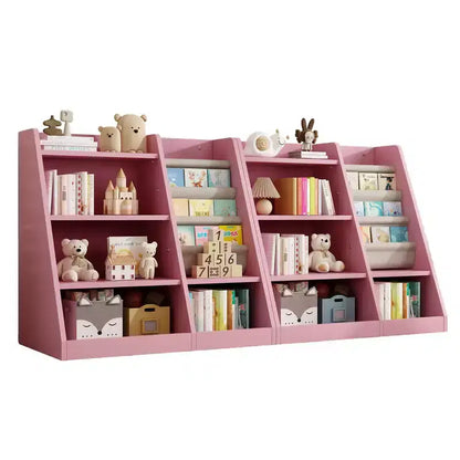 Étagère à livres 4 niveaux Whisen pour enfants, en bois composite robuste, 3 compartiments de rangement profonds en tissu, stimule la lecture et l'organisation