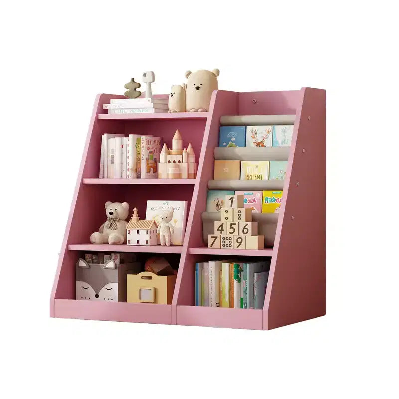 Étagère à livres 4 niveaux Whisen pour enfants, en bois composite robuste, 3 compartiments de rangement profonds en tissu, stimule la lecture et l'organisation