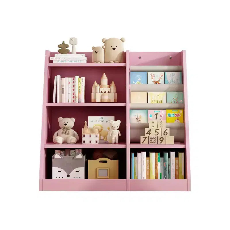 Étagère à livres 4 niveaux Whisen pour enfants, en bois composite robuste, 3 compartiments de rangement profonds en tissu, stimule la lecture et l'organisation
