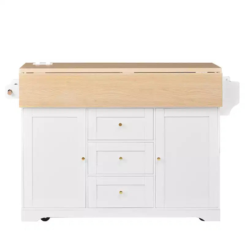 GDFStudio Lumi Îlot de cuisine multifonctionnel et extensible avec 5 roulettes, 2 portes et 3 tiroirs