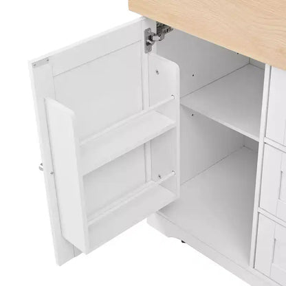 GDFStudio Lumi Îlot de cuisine multifonctionnel et extensible avec 5 roulettes, 2 portes et 3 tiroirs