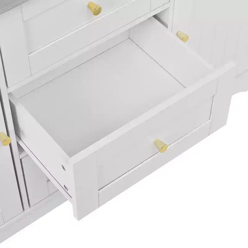 GDFStudio Lumi Îlot de cuisine multifonctionnel et extensible avec 5 roulettes, 2 portes et 3 tiroirs
