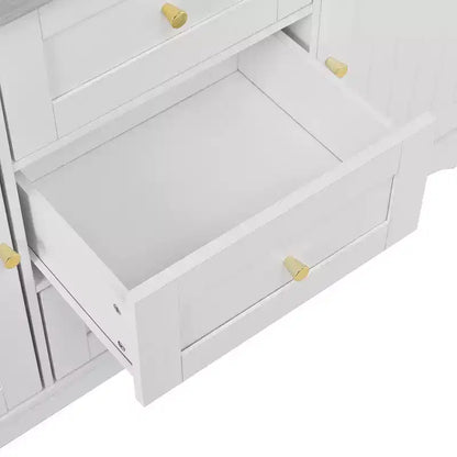 GDFStudio Lumi Îlot de cuisine multifonctionnel et extensible avec 5 roulettes, 2 portes et 3 tiroirs