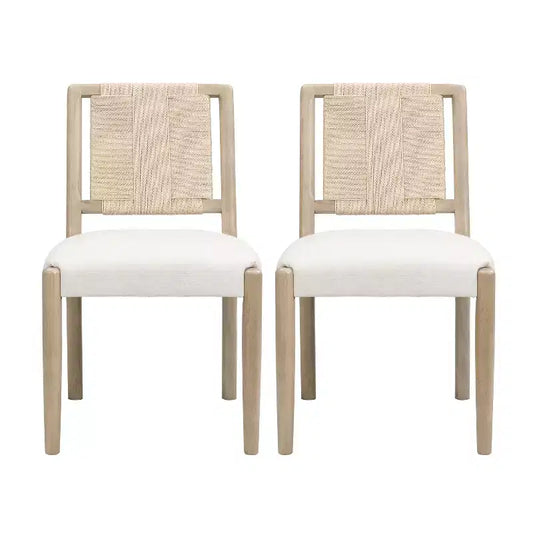 Christopher Knight Home Benitez Chaise de salle à manger en bois d'hévéa rembourrée avec dossier en corde tressée (lot de 2)