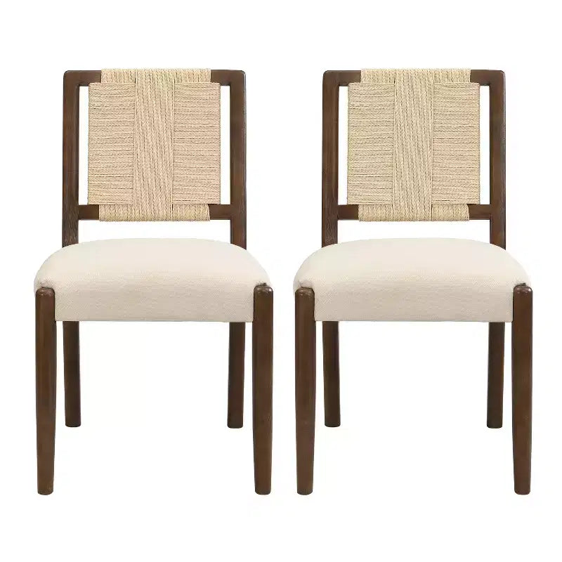 Christopher Knight Home Benitez Chaise de salle à manger en bois d'hévéa rembourrée avec dossier en corde tressée (lot de 2)