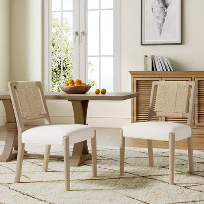 Christopher Knight Home Benitez Rubberwood Upholstered Woven Rope Backrest Dining Chair (Set of 2)