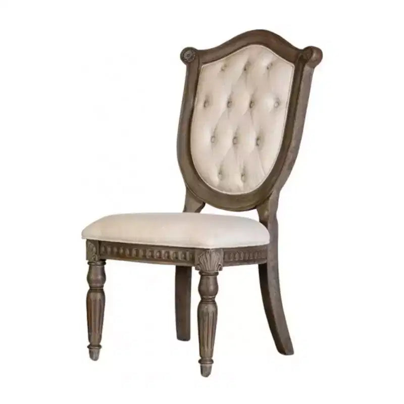 Lot de 2 chaises de salle à manger Royal Hampton, bois de chêne vieilli, tissu beige capitonné