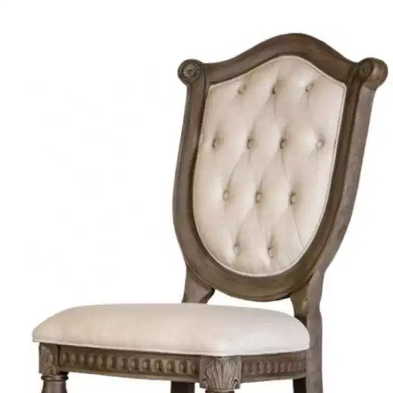 Lot de 2 chaises de salle à manger Royal Hampton, bois de chêne vieilli, tissu beige capitonné