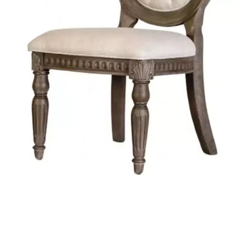 Lot de 2 chaises de salle à manger Royal Hampton, bois de chêne vieilli, tissu beige capitonné