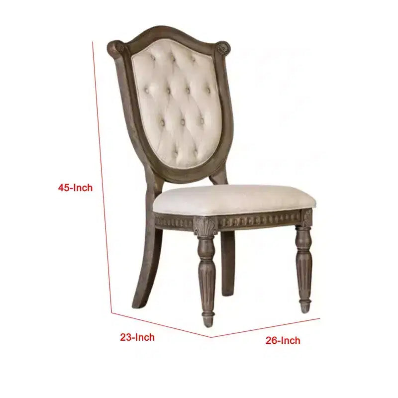 Lot de 2 chaises de salle à manger Royal Hampton, bois de chêne vieilli, tissu beige capitonné