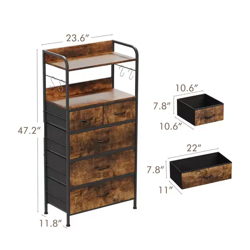 Commode à 5 tiroirs, Commode de chambre, Commodes et chiffonniers, Unité de rangement verticale en tissu pour placard, couloir, salon