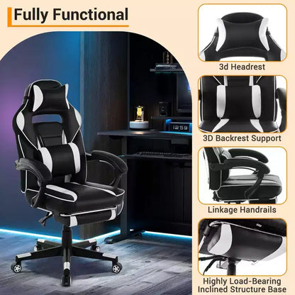 COZONY Chaise de bureau haute, Fauteuil de jeu de direction en cuir à dossier haut avec repose-pieds, Chaise d'ordinateur ergonomique avec support lombaire, appui-tête pivotant à 360°