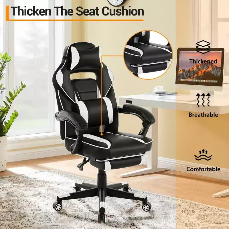 COZONY Chaise de bureau haute, Fauteuil de jeu de direction en cuir à dossier haut avec repose-pieds, Chaise d'ordinateur ergonomique avec support lombaire, appui-tête pivotant à 360°