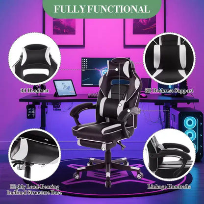 COZONY Chaise de bureau haute, Fauteuil de jeu de direction en cuir à dossier haut avec repose-pieds, Chaise d'ordinateur ergonomique avec support lombaire, appui-tête pivotant à 360°