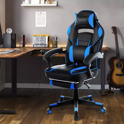 COZONY Chaise de bureau haute, Fauteuil de jeu de direction en cuir à dossier haut avec repose-pieds, Chaise d'ordinateur ergonomique avec support lombaire, appui-tête pivotant à 360°